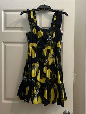 Aqua Black Sundress with Yellow Lemon Print